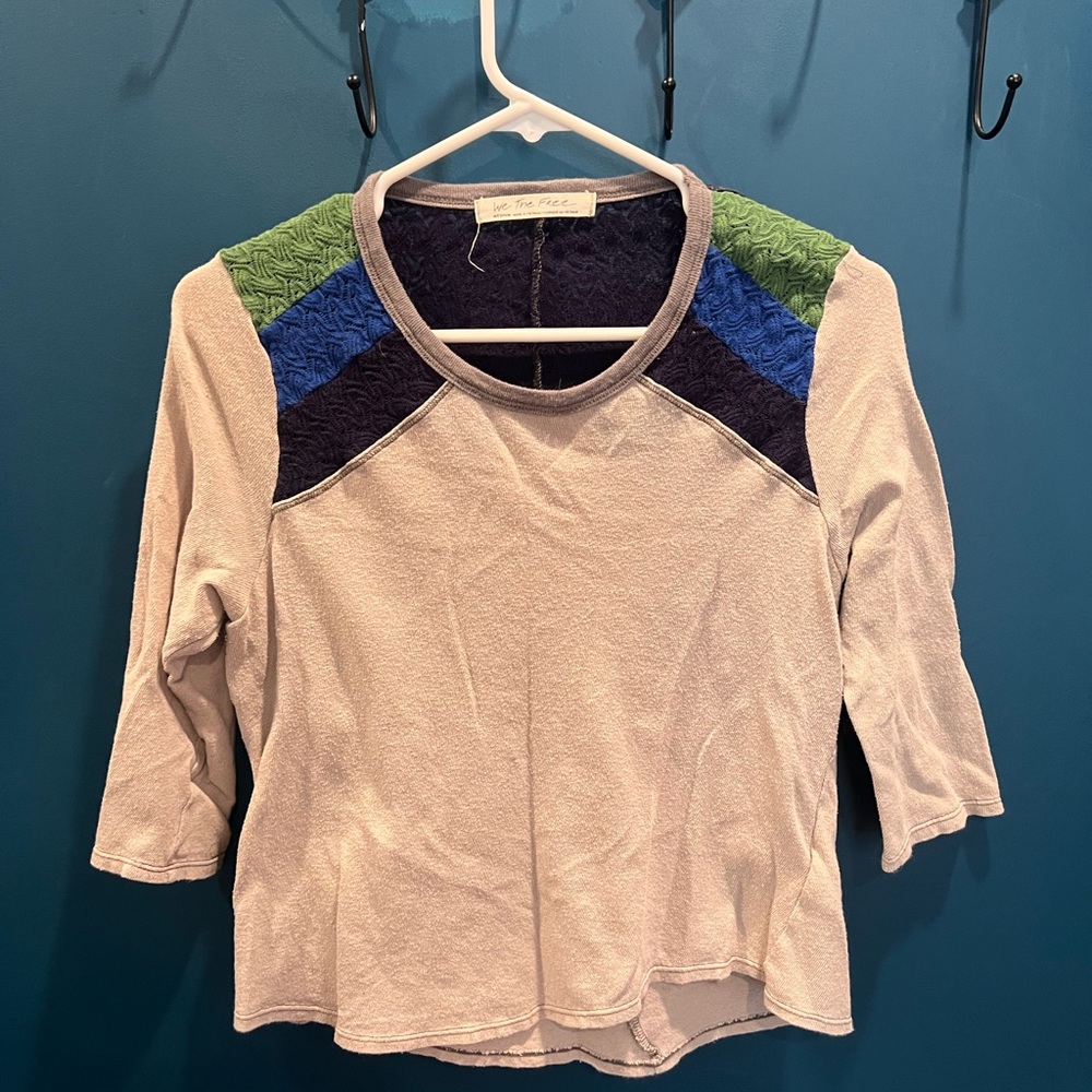 Free People WeTheFree Raglan 3/4 Sleeve with Crochet stitching